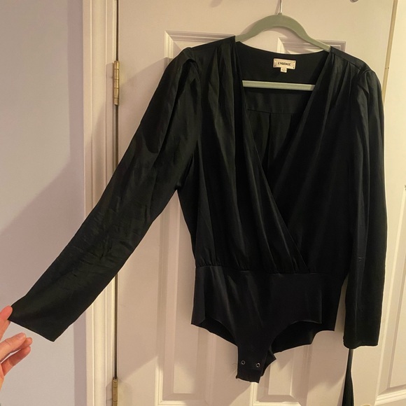 L’Agence Brenda Silk Puff Sleeve Bodysuit Black size XL - Picture 6 of 8